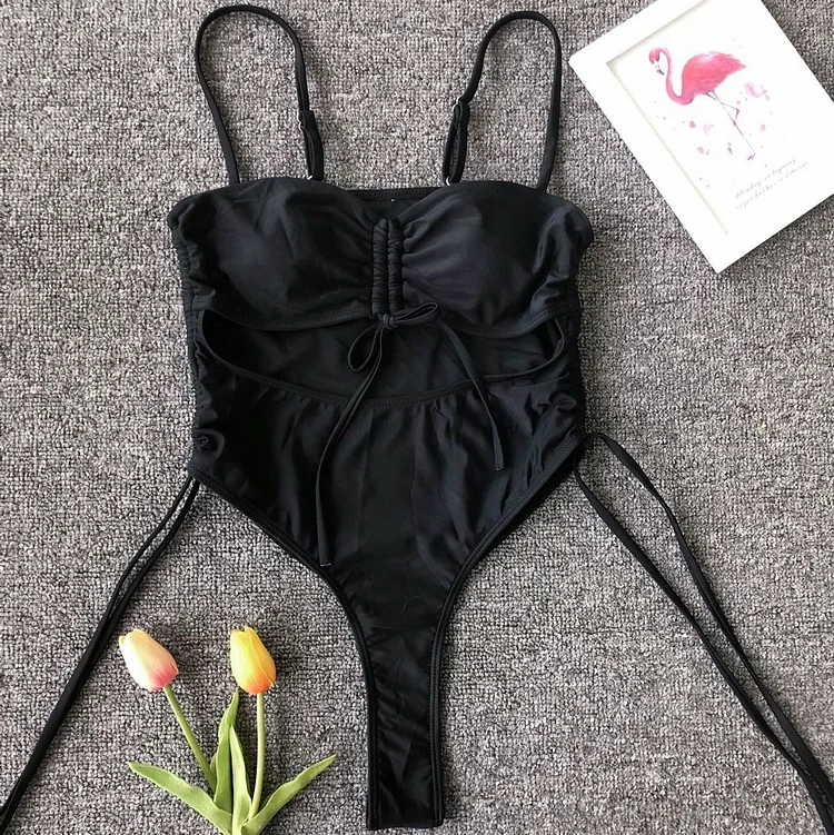 Black One Piece Swimsuit 240129003