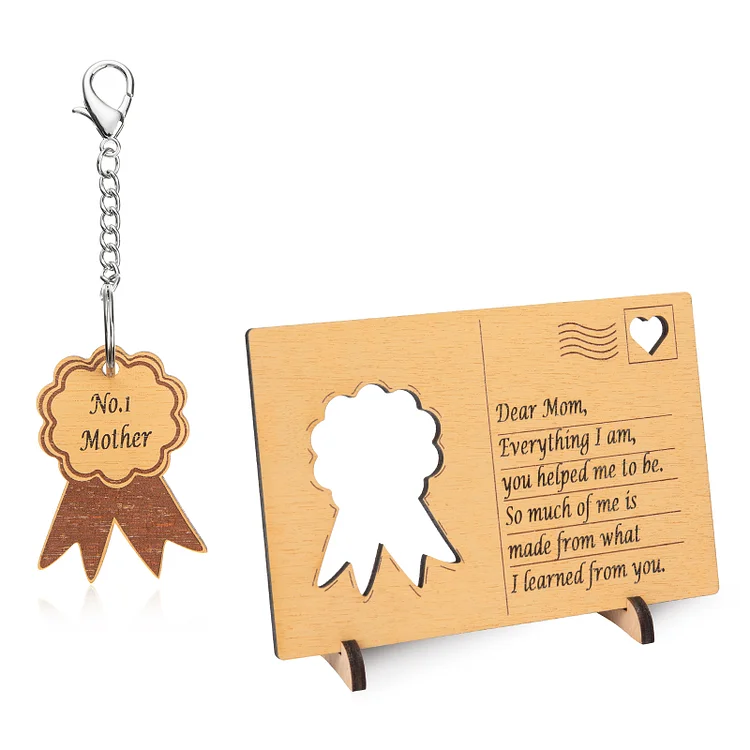 Personalized Wooden Postcard Keychain Set Medals Keepsake for Family