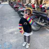 Kid Baby Girl T-shirt Casual Colorful Striped Long Sleeve Tops