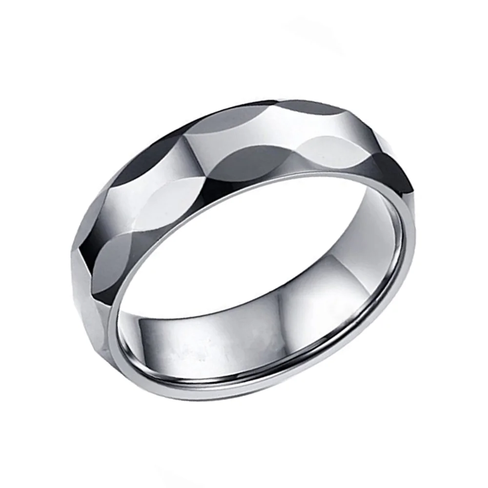 4MM 6MM 8MM Womens Engagement Silver Multi Faceted Tungsten Rings
