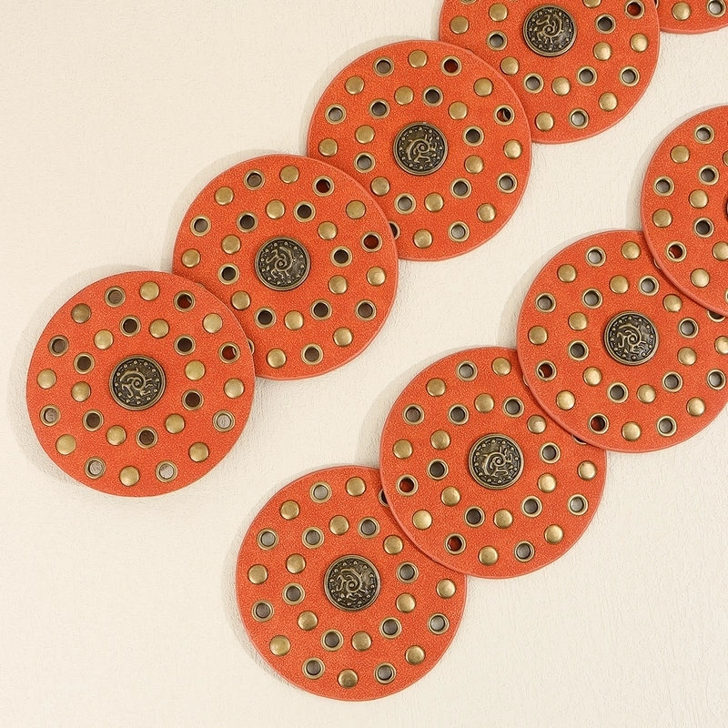 Casual Minimalist Classic Style Round Pu Leather Alloy Metal Button Women’s Leather Belts