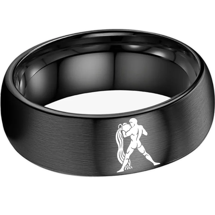 Dome Black Tungsten Carbide Rings Aquarius Couples Tungsten Wedding Bands for Men or Women 4MM 6MM 8MM Width