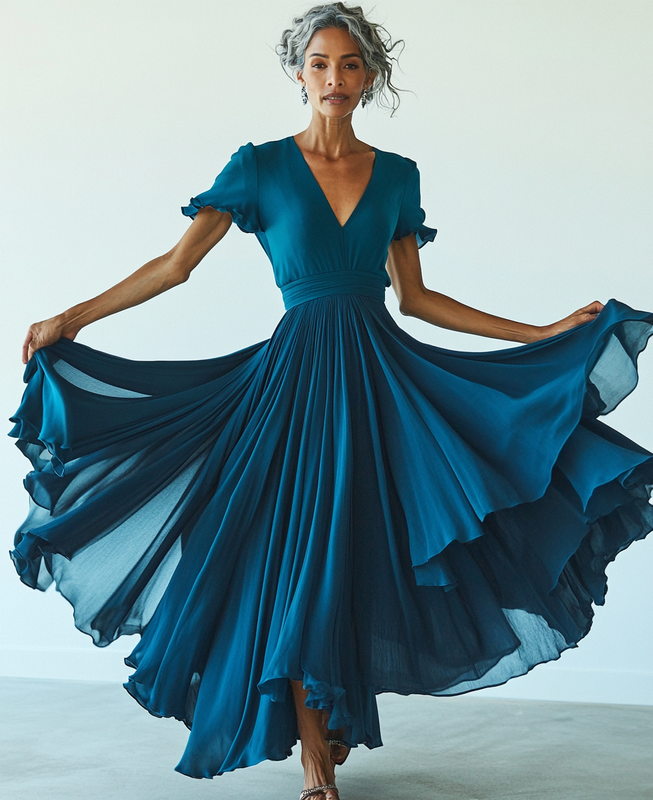 Spring loose color solid elegant swing dress 