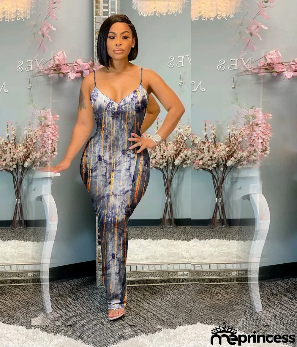 Sexy Print Sling Slim Fit Maxi Dress