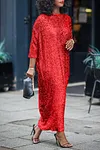 Women's Glittery Sequin Long Sleeve Maxi Dress