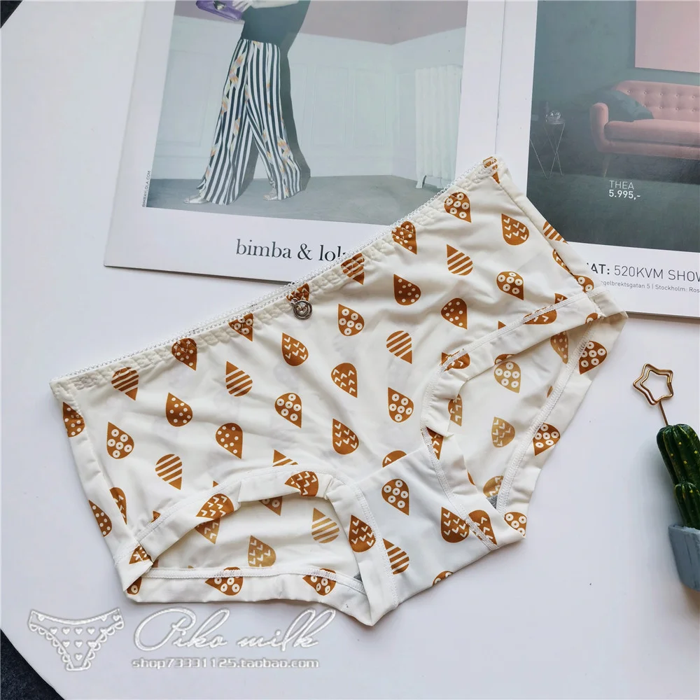 Billionm Colors Ice Silk Printing Cute Students Low Waist Cartoon Plaid Women's New Underwear Lolita Fruit Animal Fashion Panties Bow
