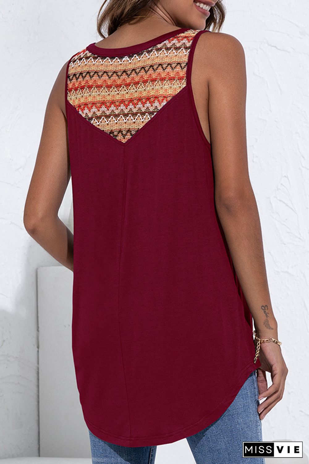 Fashion Street Print Buckle V Neck Tops(4 Colors)