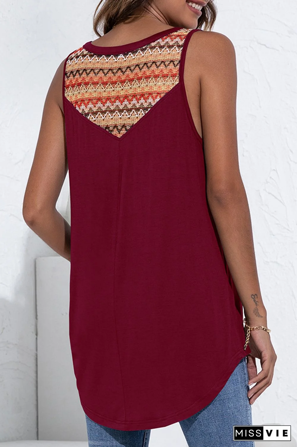 Fashion Street Print Buckle V Neck Tops(4 Colors)