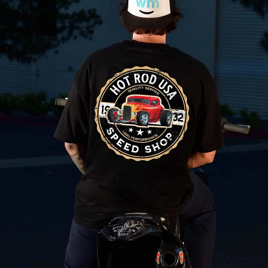 HOT ROD USA SPEED SHOP Classic Car Print Men's T-shirt