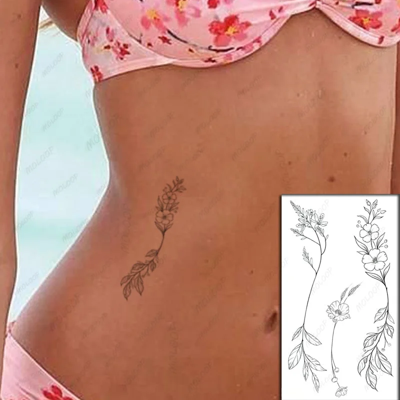 Sketch Rose Flowers Waterproof Temporary Tattoo Sticker Hand Lines Design Fake Tattoos Flash Tatoos Arm Chest Body Art for Women