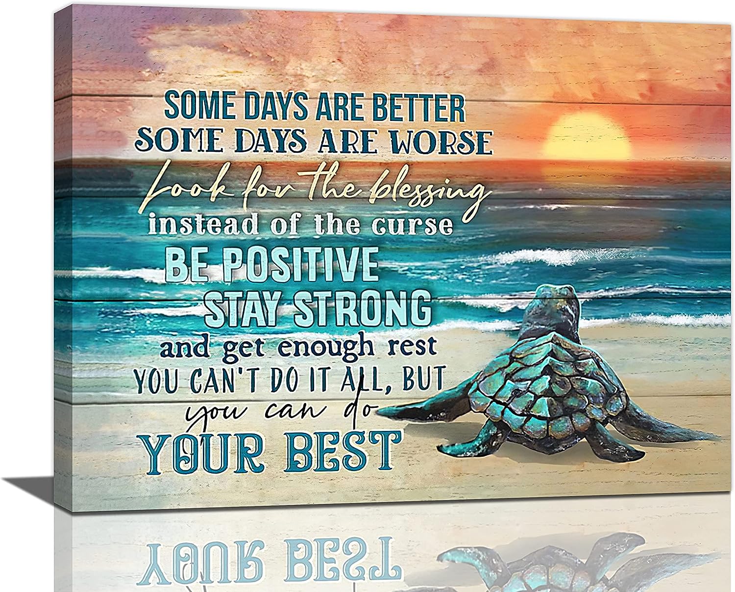 Sea Turtle Wall Art Ocean Beach Pictures Wall Decor Inspirational Quotes Canvas Painting Print Artwork Modern Home Decor Framed for Living room Bedroom Bathroom12inX16in Turtle Bible Quotations