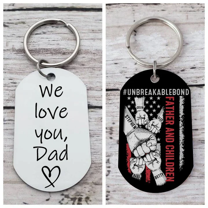 Father's Day Gifts Personalized Fist Bump Keychain Engrave 5 Names Keyring