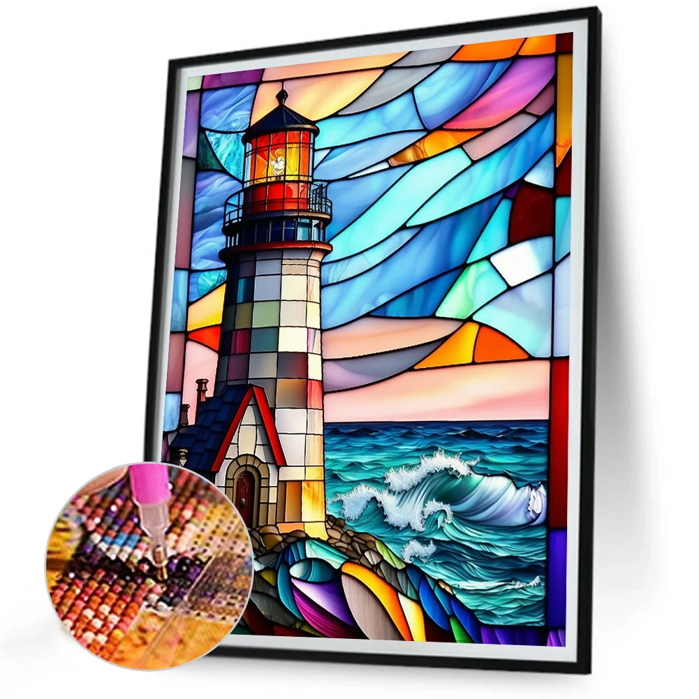 Diamond Painting - Full Round Drill - Stained Glass Lighthouse(30*40cm)