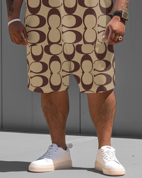 Big & Tall Men's Simple Letters Print Shirt Shorts Suit