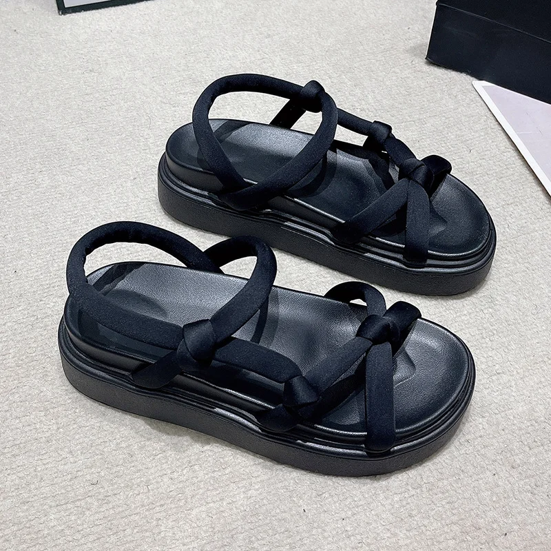 Tanguoant Tanguoant African Knotted Sandals Women's Platform Toe Sandals Summer Beach Sandals Roman Sandals