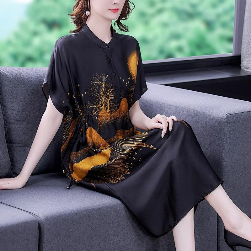 Fashionable printed silk dress