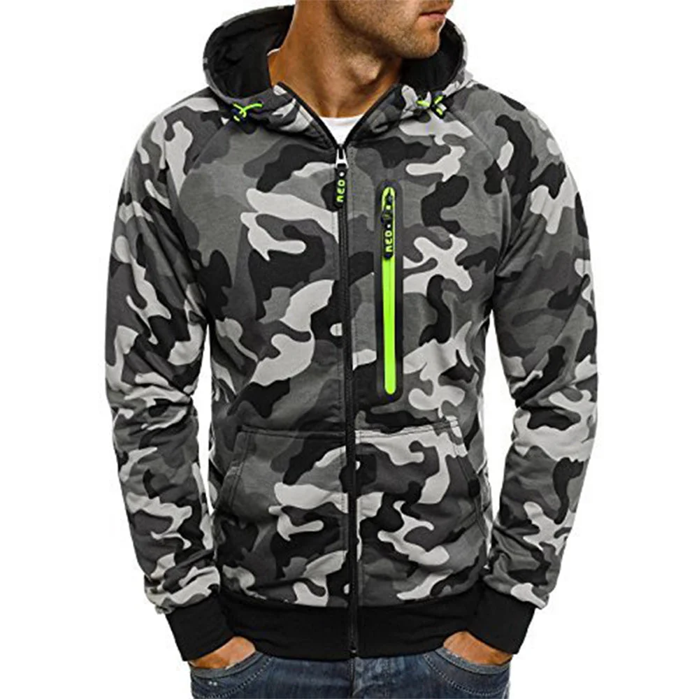 Smiledeer Men's camouflage hooded zipper cardigan sweater jacket