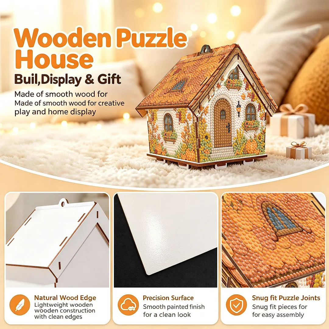 DIY Wooden House Diamond Art Painting Kit for Adults Home (Autumn Harvest)