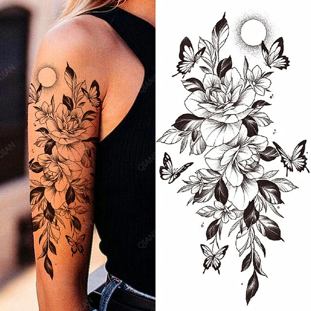 Big Rose Waterproof Temporary Tattoo Flower Butterfly Bird Hipster Fashion Woman Fake Body Arm Sticker Man Tatoo Art Leg Totem