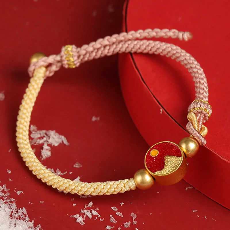 Mountain and Sea Engraved Luck Two-Color String Couple Bracelet