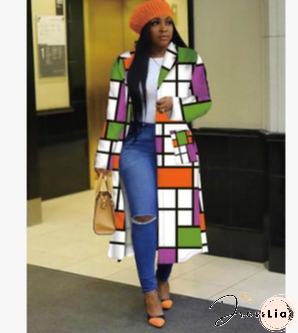 Plaid Print Full Sleeve High Street Long Coat
