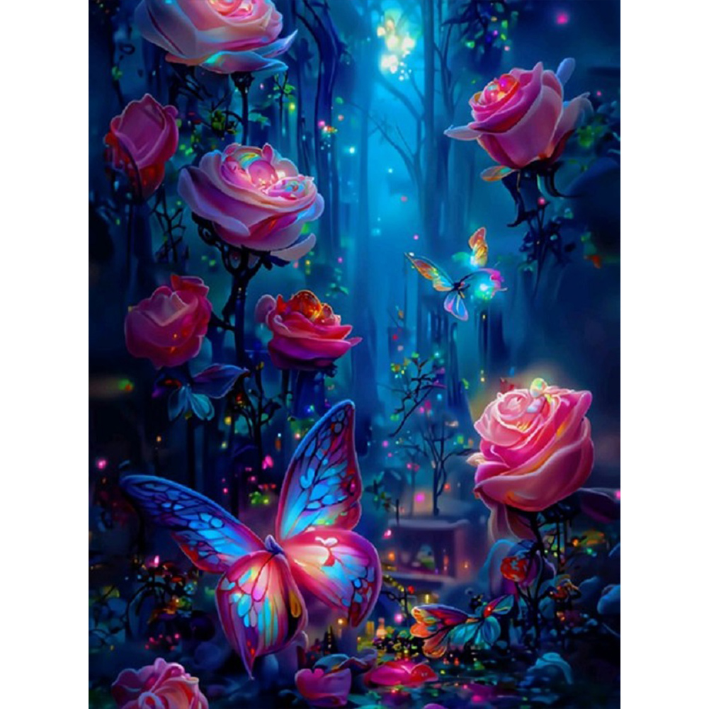 Luminous Rose Forest With Butterflies 35*45cm(canvas) full round drill diamond painting
