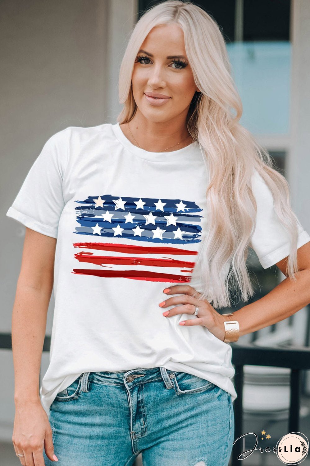 US Flag Graphic Round Neck Tee