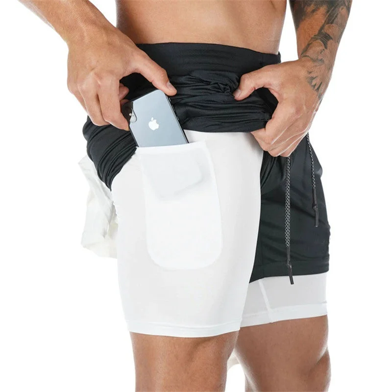 Mens 3 in 1 Workout Shorts - Quick dry with phone & towel holder trabladzer