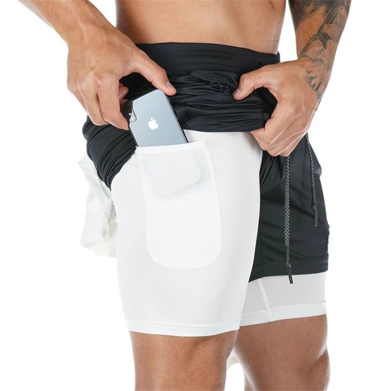 Mens 3 in 1 Workout Shorts - Quick dry with phone & towel holder