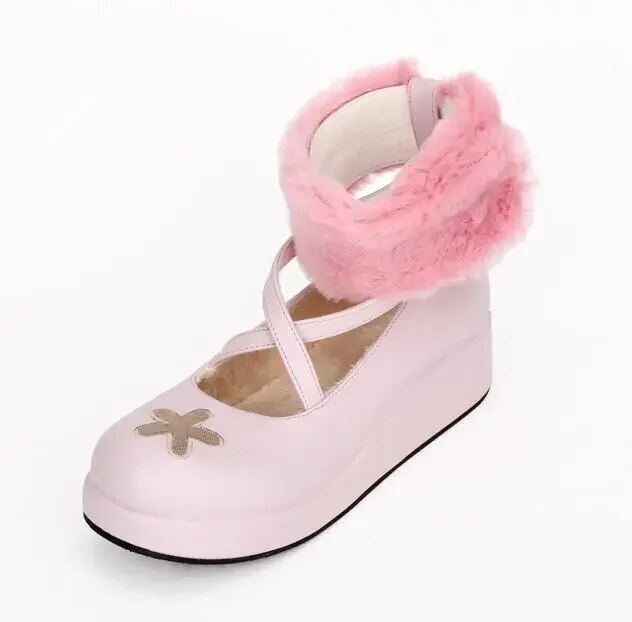 VCshoesWoman Mori Girl Lolita Cosplay Shoes Lady Mid Heels Pumps Women Princess Dress Warm Shoes 34-47 Embroidery Stars