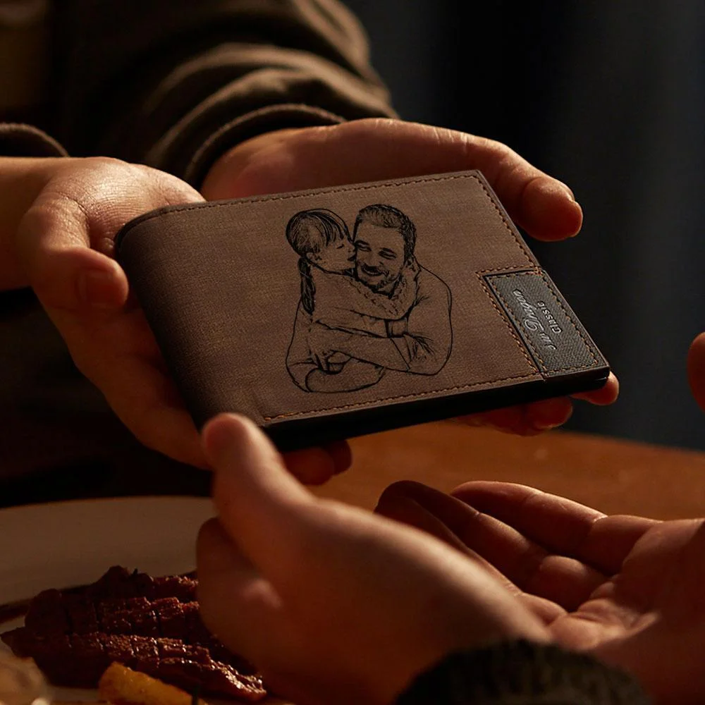 Father's Day Gifts For Men - Custom Photo Engraved Wallet Personalized Wallets