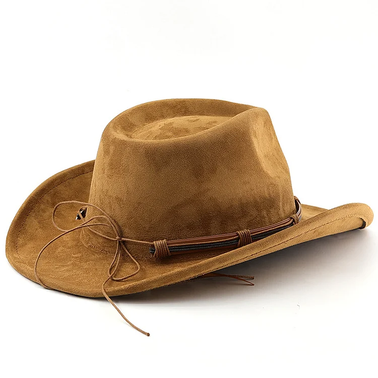 Western Suede Belt Decor Wide Brim Adjustable Cowboy Hat