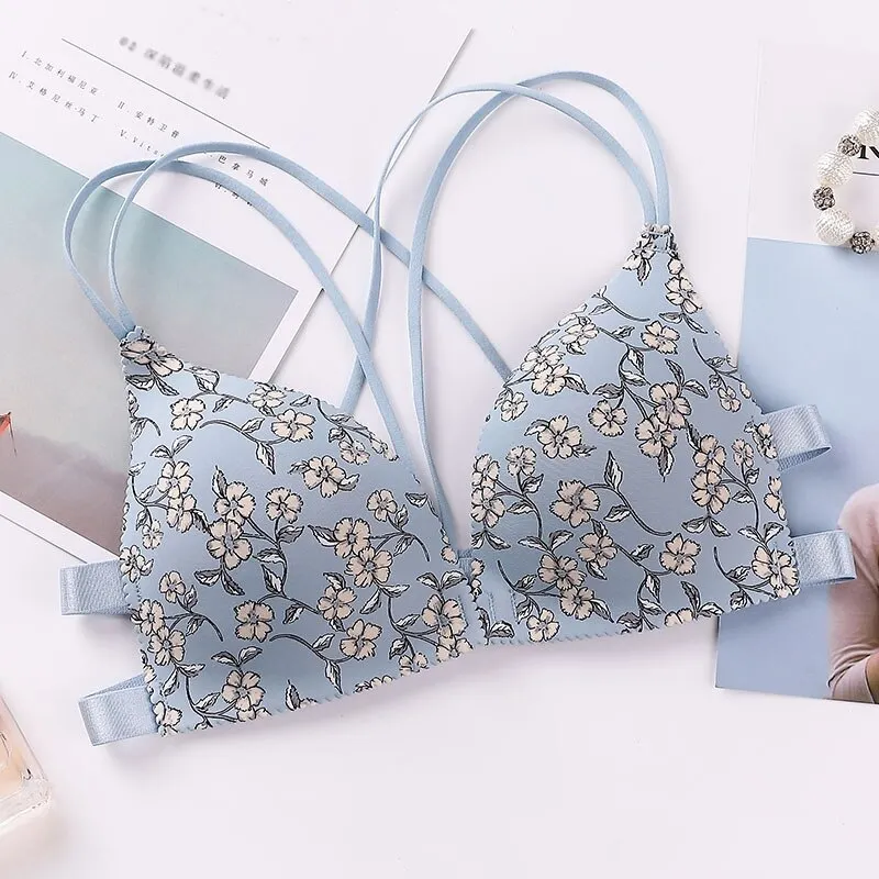 Billionm Sexy Floral Print Bra Front Buckle Underwear Seamless Cross Back Women Push up Bras 2022 New