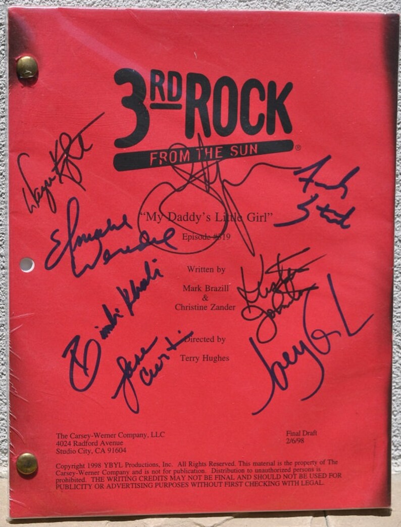 3RD ROCK from the SUN TV series Script 1998, season 3 episode 20, final draft script cast signed by 8