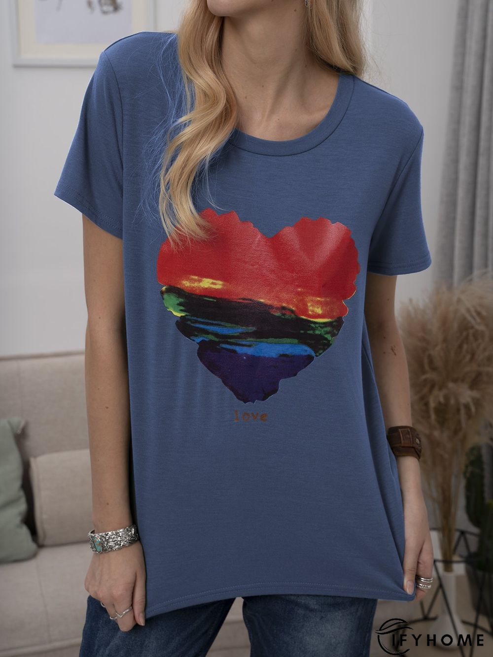 Plus Size Cotton-Blend Short Sleeve Geometric Casual T-shirt | IFYHOME