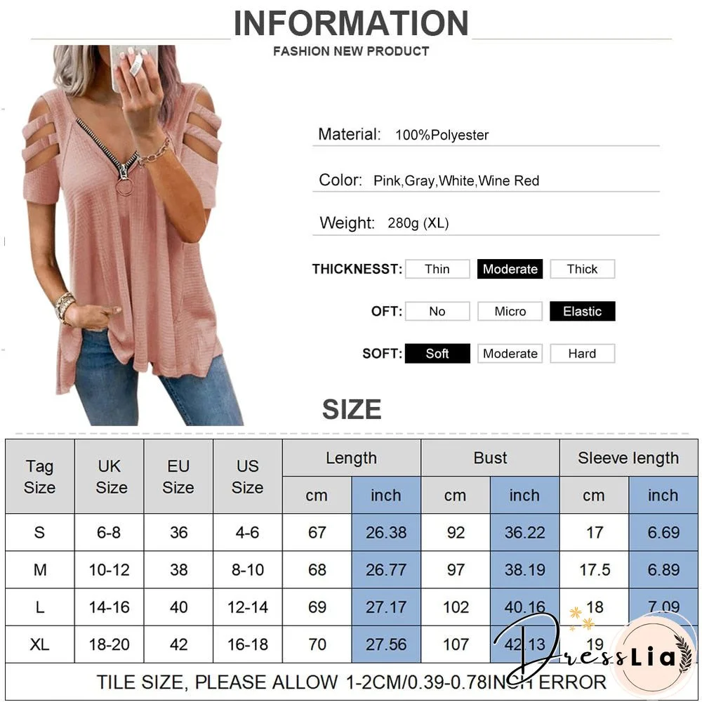 Summer Hollow Out Short Sleeve T-Shirts Women Sexy Zipper V-Neck Casual Ladies Tops Fashion Female Streetwear Blouse Tee D30