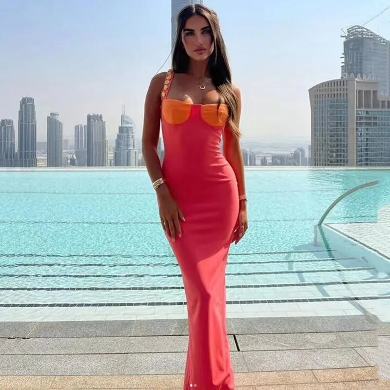 Uveng New Summer Elegant Strapless Sexy Bodycon Maxi Dress Women Sleeveless Backless Long Party Dress Slim Party Dress Vestidos