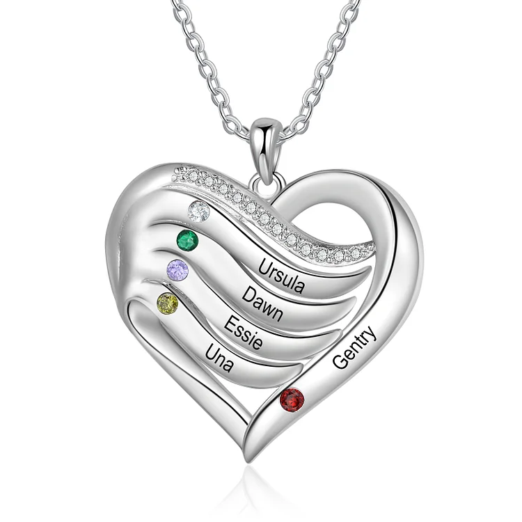 Kettenmachen 925 Sterling Silber Personalisierte 5 Namen & 5 Geburtssteine Herz Halskette mit Zirkonia