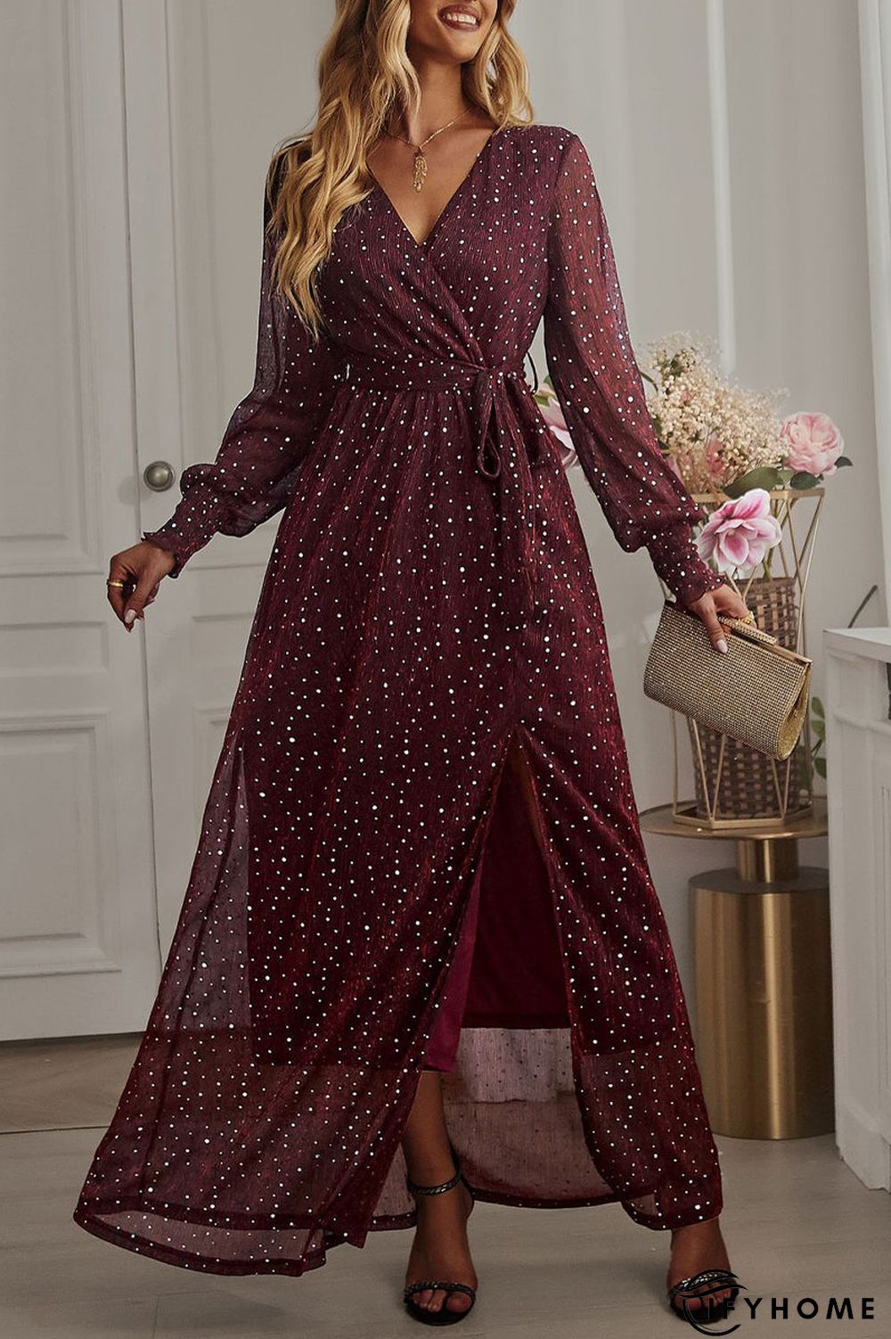 Elegant Formal Solid With Belt V Neck A Line Dresses(5 Colors) | IFYHOME