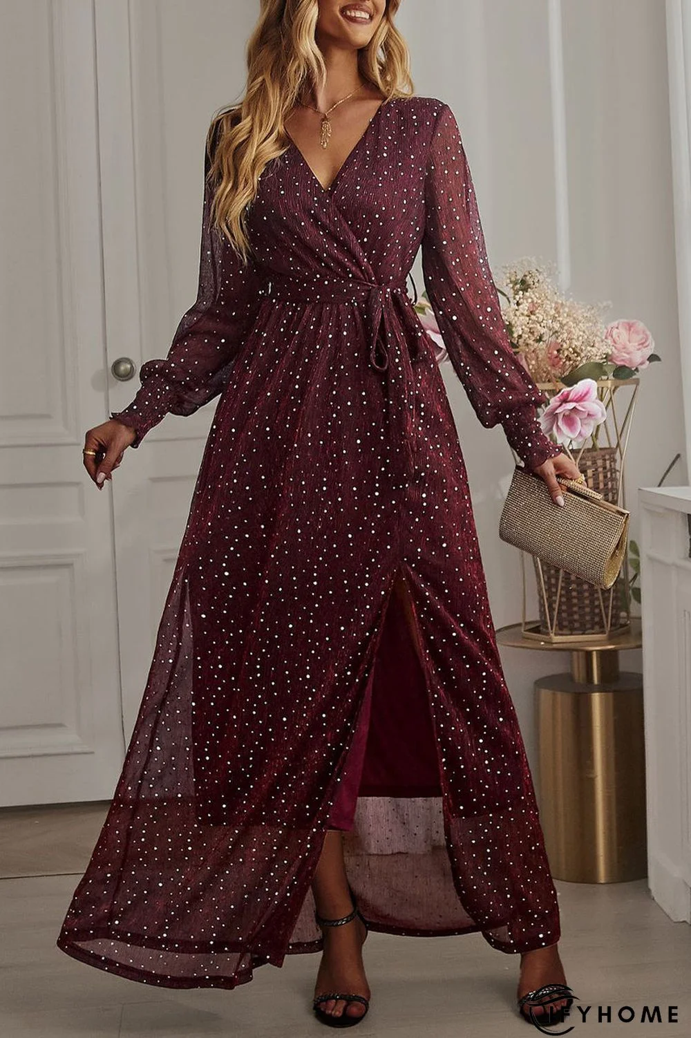 Elegant Formal Solid With Belt V Neck A Line Dresses(5 Colors) | IFYHOME