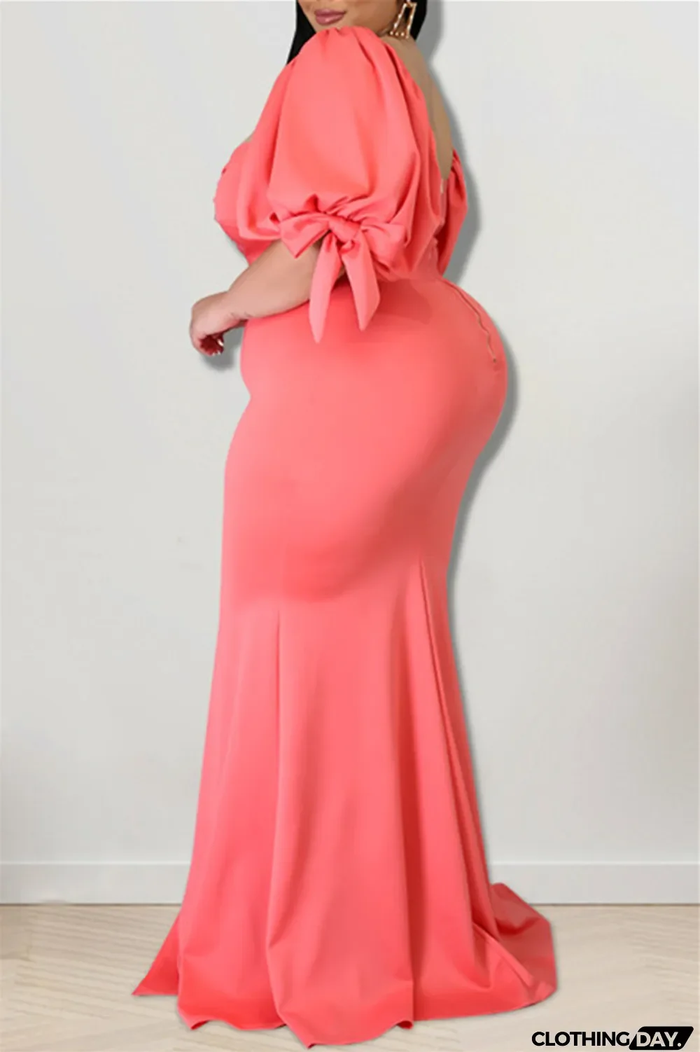 Yellow Fashion Sexy Plus Size Solid Backless Slit Square Collar Evening Dress