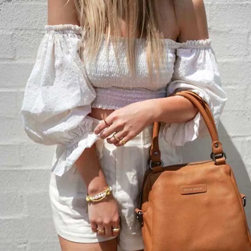 BOHO INSPIRED smocked blouse women long sleeve off shouder  women tops Spotty cotton elastic shirred summer blouse tops 2023