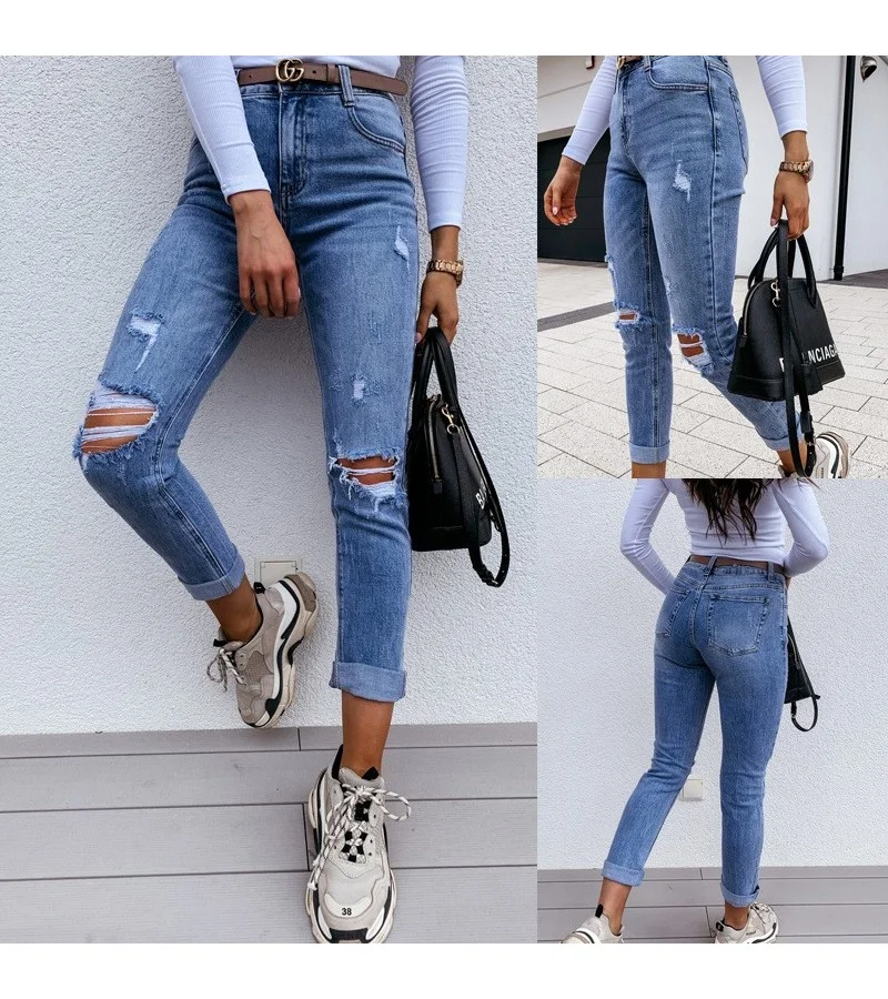 Women Figure Flattering Ripped Jeans S-XL