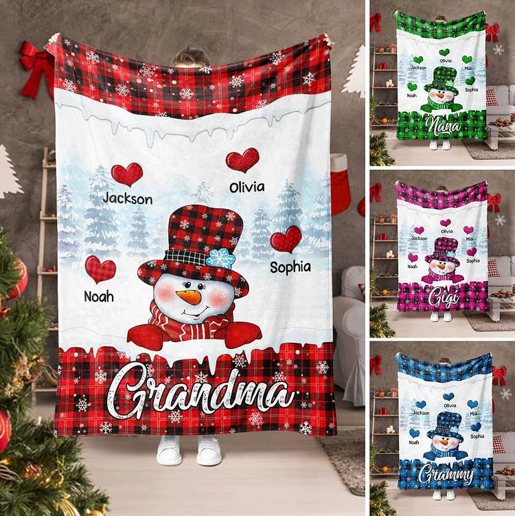 Personalized Christmas Nana Snowman Blanket|BKKid229[personalized name blankets][custom name blankets]
