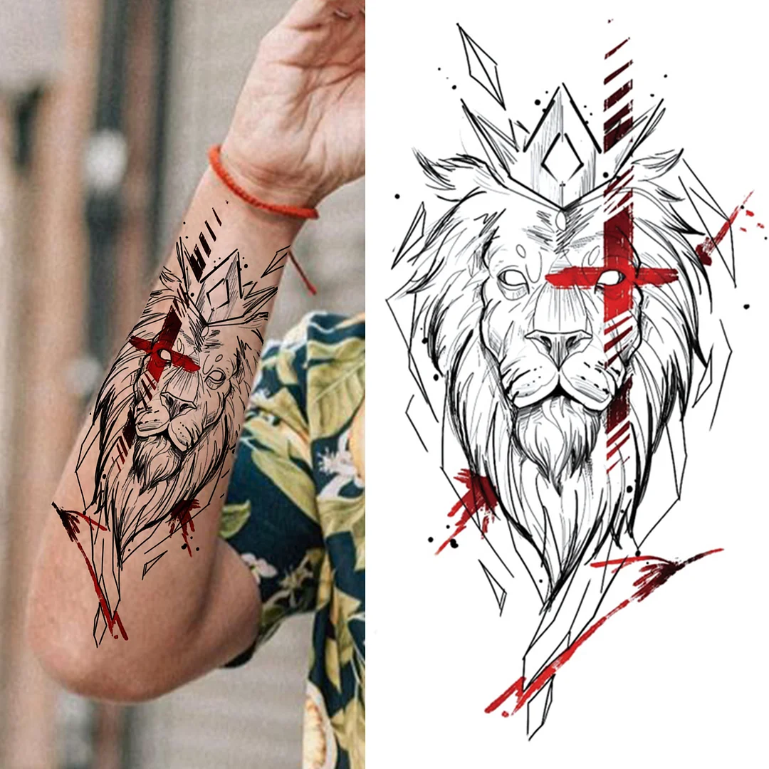 Sdrawing King Crown Temporary Tattoos For Women Men Adult Black Tiger Forest Skull Tattoo Sticker Fake Skeleton Fashion Tatoo Flower