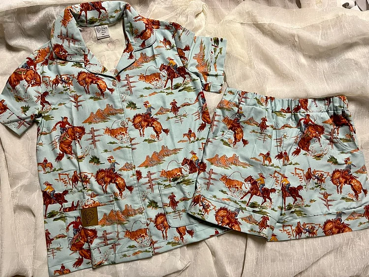 Casual Western Print  Short Sleeves Pajama Set(green)