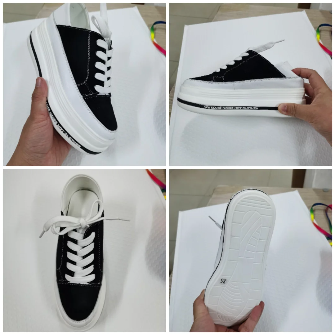 Fujin 7cm Genuine Leather Women Casual Shoes Platform Wedge Sneakers Chunky Shoes Spring Autumn Black Red Fashion Sneakers