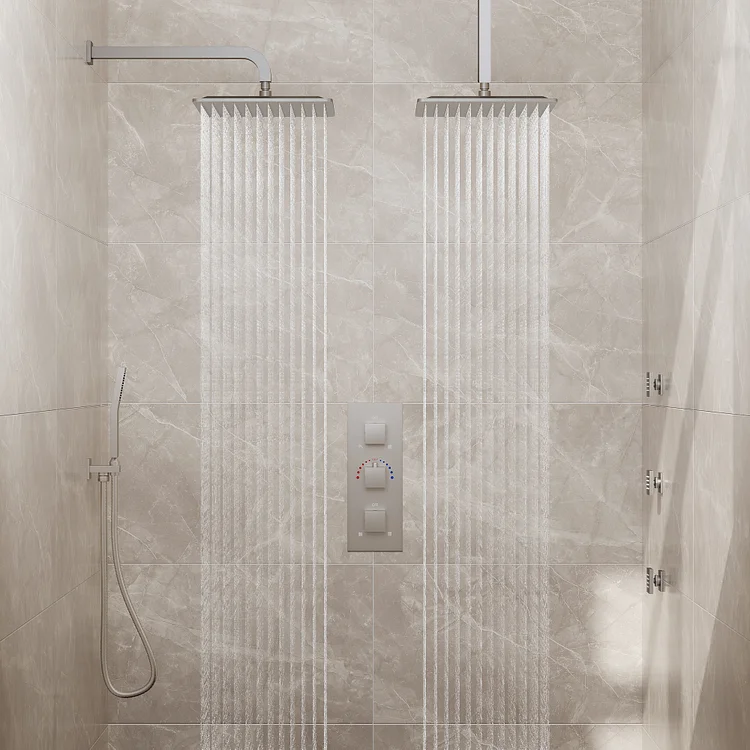 EVERSTEIN SFS-1070-NK12 Rainfall Shower System | Dual 12" Overhead Sprays, Thermostatic Valve & Body Jets