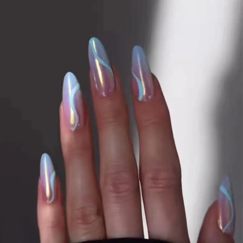 Churchf Churchf Aurora Fake Nails Wear Nail Ripples Removable Almond Nail Nail Nail Patch