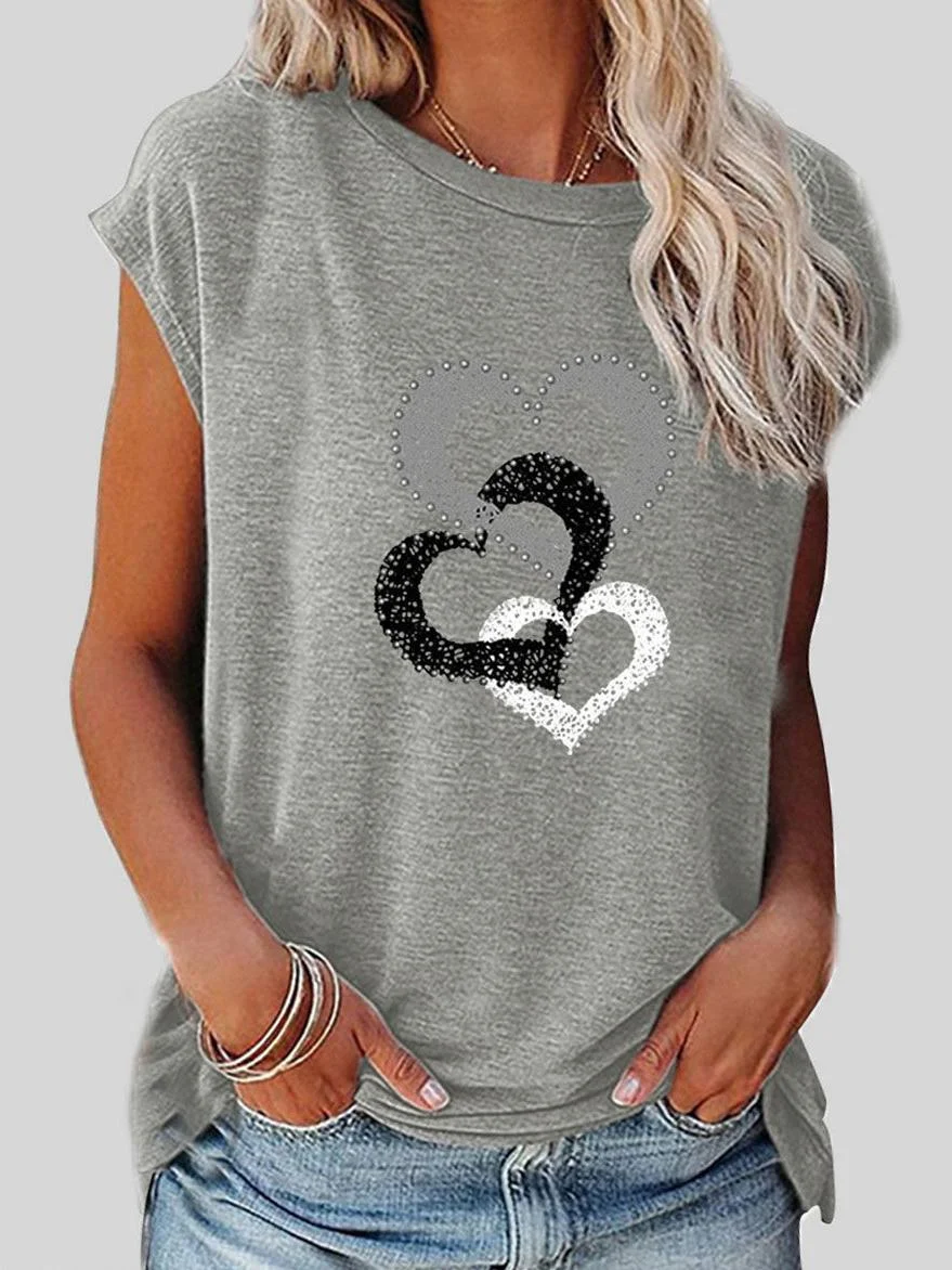 Round Neck Love Print Casual Short-Sleeved T-Shirt